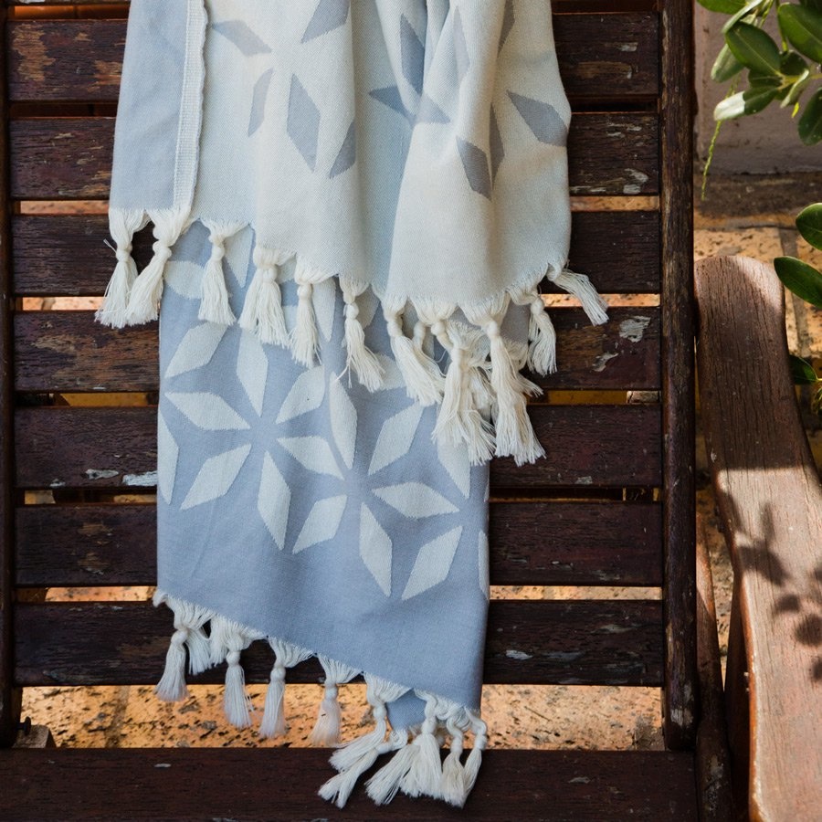 Hamamdoek van biologisch katoen - Blue-Grey Geometric