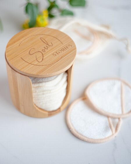 Bamboe Houder met Wasbare Wattenschijfjes Wit