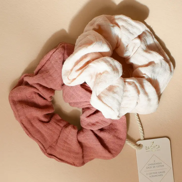 Scrunchies in katoen mousseline - set van 2